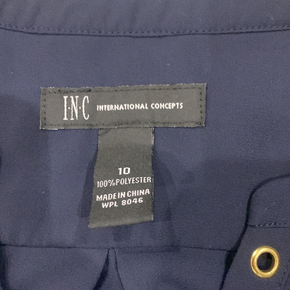 Women's INC International Concepts Navy Blue Shirt with Gold Features - Size 10 - Picture 3 of 7
